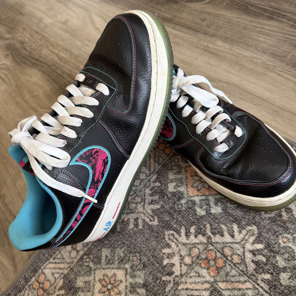 Size 9.5- Nike Air Force 1 '07 LV8 Miami Nights Black - Pink - Blue Retro